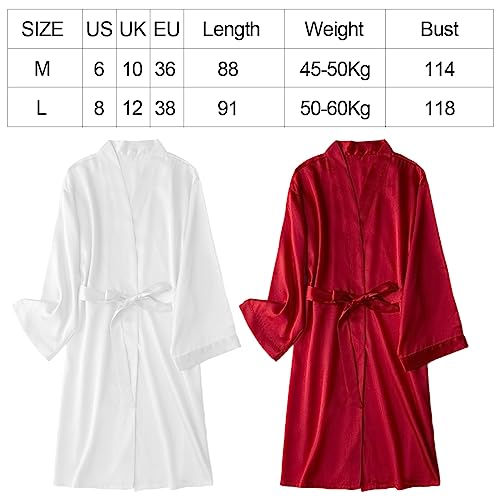 LuckyMoon Bride Robes Women's Satin Kimono Robe for Wedding Party Short Bridal Morning Robes with V-Neck Sleepwear Summer Satin Silk Dressing Gown for Women(Red-M)