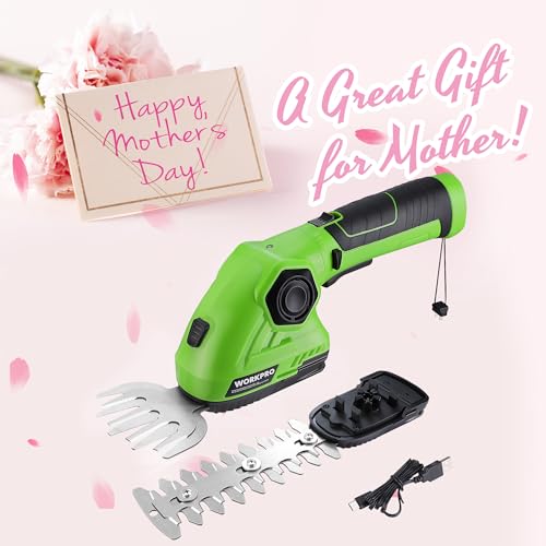 WORKPRO Cordless Grass Shear & Shrubbery Trimmer - 2 in 1 Handheld Hedge Trimmer 7.2V Electric Grass Cutter 2.0Ah Rechargeable Lithium-Ion Battery and USB Cable Included