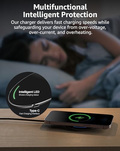 TOZO 2024 Upgraded Wireless Charger 15W Max Fast Wireless Charging Pad Compatible with iPhone 16/16 Plus/16 Pro Max /15/14/13/SE/12 Series, Samsung Galaxy S24/S23/S22 Series (No AC Adapter), Black