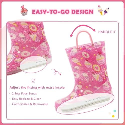 EUXTERPA Toddler-Kids Waterproof Light Up Rain Boots with Handles for Boys Little Kid size 11 Spaceship