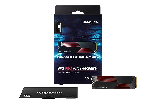 SAMSUNG 990 PRO SSD 4TB PCIe 4.0 M.2 2280 Internal Solid State Hard Drive, Seq. Read Speeds Up to 7,450 MB/s for High End Computing, Gaming, and Heavy Duty Workstations, MZ-V9P4T0B/AM, Black