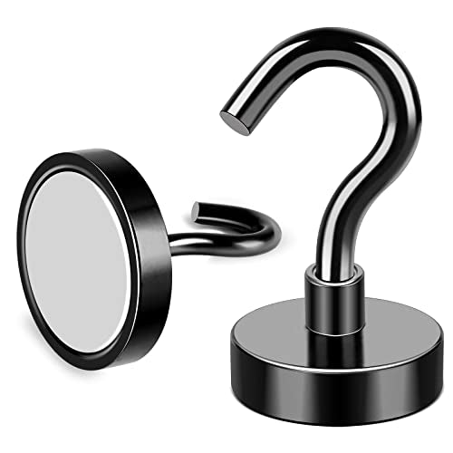 MIKEDE Magnetic Hooks, 25Lbs+ Black Heavy Duty Earth Magnets with Hook for Refrigerator, Strong Neodymium Magnetic Cruise Hooks for Hanging, Curtain, Grill and Kitchen - Pack of 4
