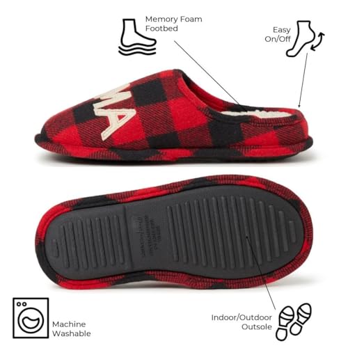 Dearfoams Women's Gifts for Mom Cute Cozy Mothers Day Mama Bear Slipper, Buffalo Plaid, 9-10