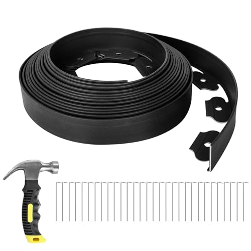 GROWNEER 2 in Tall, 33FT No-Dig Landscape Edging, Rubberific Landscape Edging Garden Edging Border with 30 Pcs Garden Staples, 1PC Hammer Edging for Landscaping Garden, Flower Beds, and Lawn (Black)