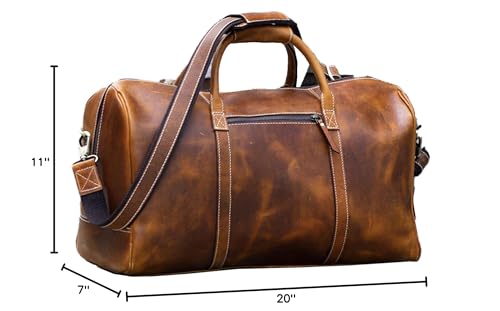 KomalC Leather Duffel Bags for Men and Women Full Grain Leather Travel Overnight Weekend Leather Bags Sports Gym Duffel for Men (Tan, 20 Inch)