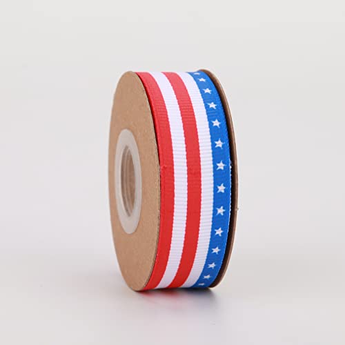 Meseey Patriotic Ribbons Red/White/Blue 40 Yards Stars and Stripes Grosgrain Ribbon Use for Hair Bows,Wreath,Gift Wrapping,Memorial Day Decoration(01)