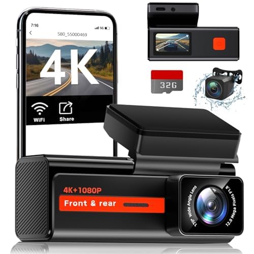 Dash Cam Front and Rear, 4k+1080P Dual Dash Camera for Cars, Veement S80 WiFi Mini Dashcam with App,1.47” Display Car Camera, Night Vision,24H Parking Mode, G-Sensor, Loop Recording, Support Max 256GB