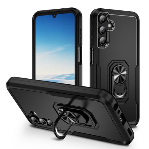 IXJYLCPC for Samsung Galaxy A15 5G Phone Case, with Rotatable Finger Ring Kickstand, Slim Fit & Full-Body Protection, Military-Grade 15ft Drop Tested, Black