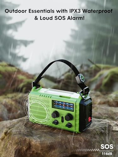 Weather Radio Raynic Solar Hand Crank Emergency Radio 5 Ways Powered AM/FM/SW/NOAA Weather Alert Portable Radio with Flashlight, Reading Lamp (Black-LCD Display)