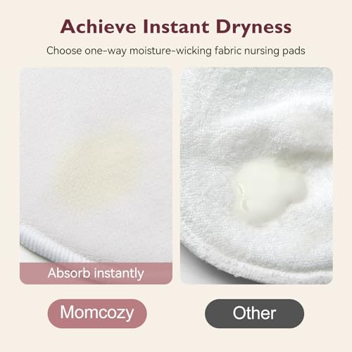 Momcozy Reusable Nursing Pads, Innovative Use of One Way Moisture-Wicking Fabric & 3-Layer Washable Breast Pads, Ultra-Thin Design, Light and Unburden, 14 Pack + Wet & Dry Separation Bag + Wash Bag