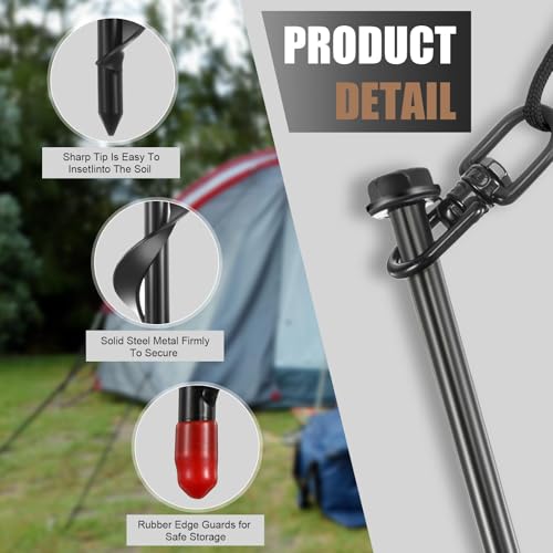 Reginary 6 Pcs Ground Anchors Screw in Tent Stakes Heavy Duty Trampoline Anchors High Wind for Camping Canopy Carport Sheds Beach Sand Stakes Metal Swing Set (Black)
