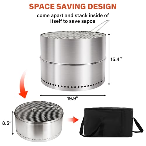HGD 20 inch Smokeless Firepit Outdoor, Portable Smokeless Fire Pit for Camping with Travel Bag, Stainless Steel Wood Burning Stove for Backyard & Patio, Easy Setup & Compact Storage