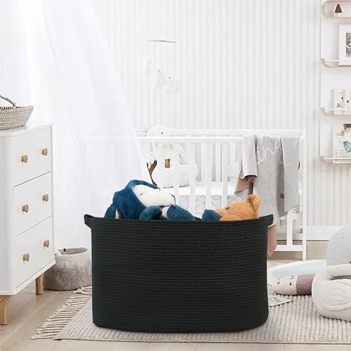 MEGASKET Extra Large Rectangle Storage Basket, 23.6" x 17" x 12" Black Blanket Basket Storage for Living Room, Large Soft Woven Cotton Rope Basket, Kids Toy Baskets Organizer Bins, Wicker Basket