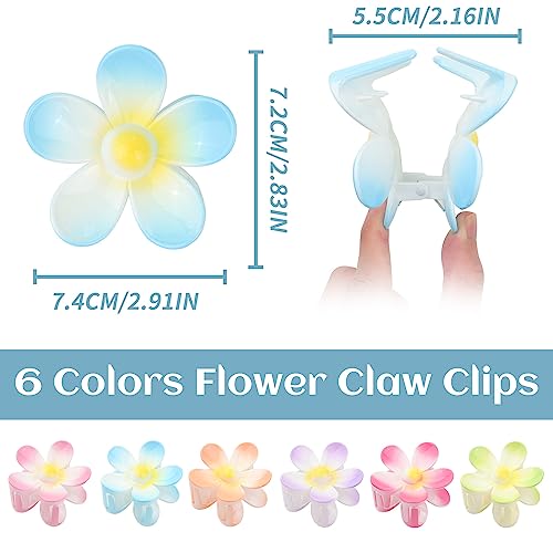WACHLL Matte Flower Hair Claw Clips for Women, 6PCS Large Non-Slip Strong Hold Clips for Thick and Thin Hair