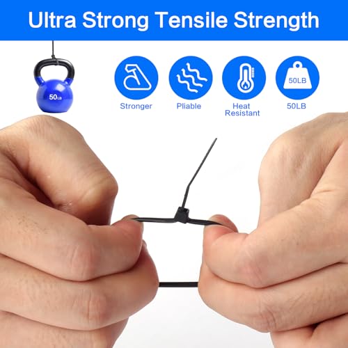 1000 Pcs Black Zip Ties, 3 Inch Small Self-Locking Nylon Cable Ties, Premium Thin Plastic Wraps Wire Ties for Indoor and Outdoor (Black)