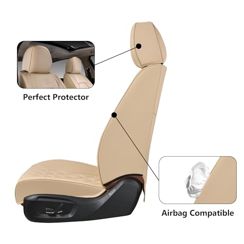 Coverado Front Seat Covers, 2 Pieces Universal Seat Covers for Cars, Luxury Faux Leather Waterproof Seat Covers, Car Seat Protector, Driver Seat Cover Auto Accessories Fit for Most Vehicles, Beige