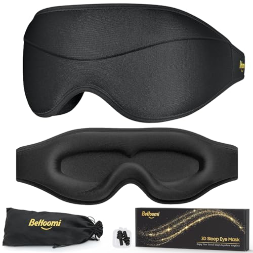 BeHoomi Sleep Mask, Premium Eye Mask for Sleeping, Total Blackout and Comfy, Super Soft Comfortable Sleeping Mask for Home, Office, Travel, Meditation, Yoga, Mothers Day Gifts, Black