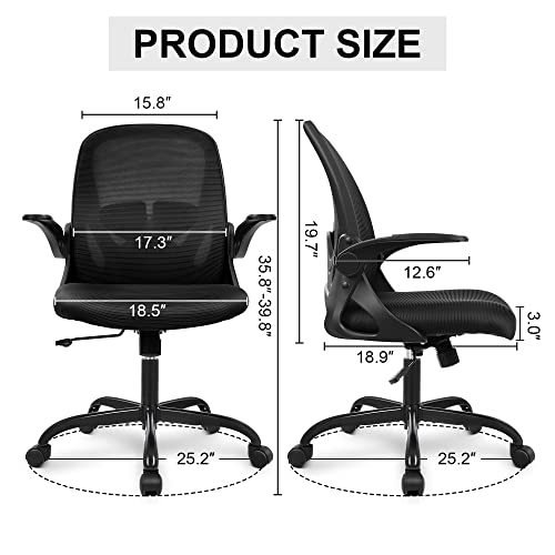Primy Office Chair Ergonomic Desk Chair with Flip up Armrests Swivel Breathable Desk Mesh Computer Chair with Adjustable Lumbar Support and Height for Conference Room (Black)