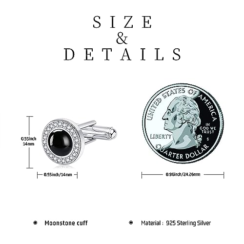 StoryEtain Cufflinks for Men Sterling Silver Blue Moonstone Cufflinks Tuxedo Studs Jewelry Gifts for Husband Father