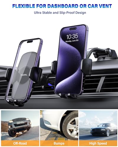 Car Phone Holder [Big Phone Friendly] Phone Holder for Car Universal for Air Vent Dashboard Windshield Phone Mount for Car 3 in 1, Hand Free Mount for iPhone 15 14 Pro Max Samsung All Cell Phones