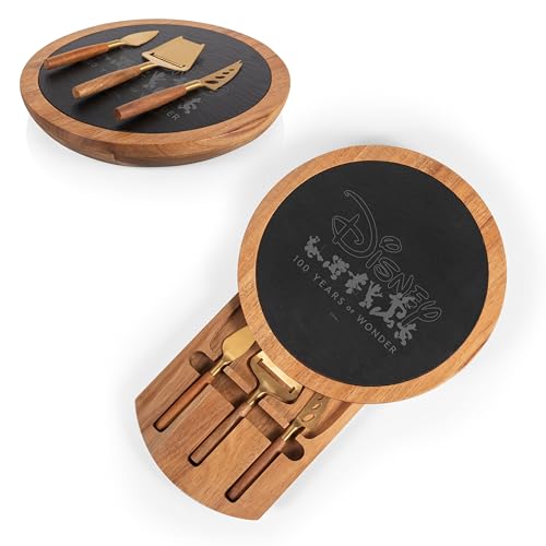 PICNIC TIME Charcuterie, Serving Platter Harry Potter Ravenclaw Insignia Knife Set, Cheese Board 12.5 x 12.5 x 1.4, Acacia Wood & Slate Black with Gold Accents