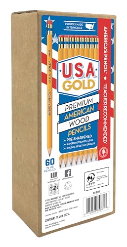 Cra-Z-Art U.S.A. Gold Pre-sharpened American Wood Cased #2 HB Yellow Pencils, 60 Pack