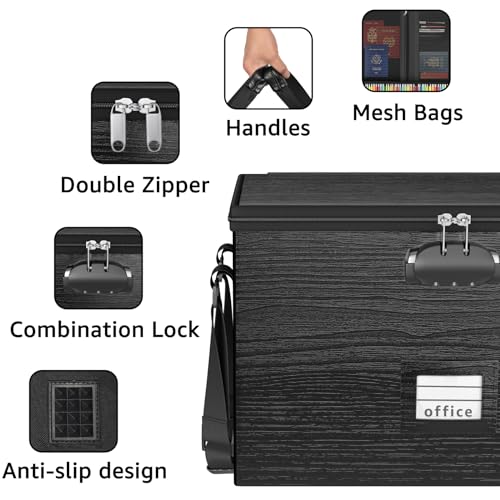 ROSONG Fireproof Document Box File Organizer - Portable Locking Filing Storage Box with Handle Waterproof for Hanging Letter/Legal Folder Important Document