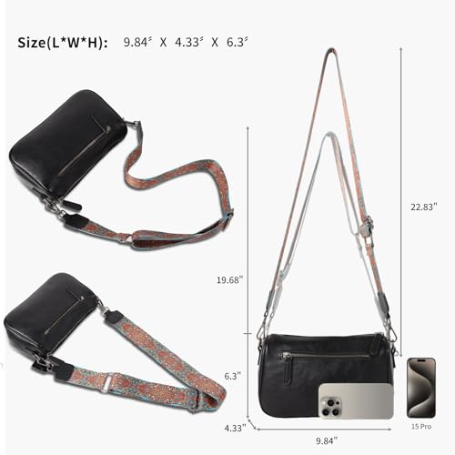 Dksongr Italian Genuine Leather Crossbody bags for Women Small Leather Purses Shoulder Crossbody Handbags with Wide Strap
