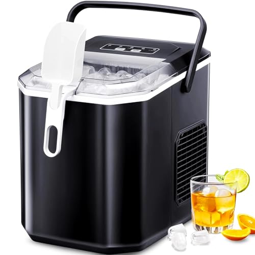 Nugget Ice Maker Countertop, Crushed Chewable Ice Maker, Self Cleaning Ice Makers with One-Click Operation, 34Lbs/24H, Pebble Portable Ice Machine with Ice Scoop for Home Bar Camping RV (Grey)