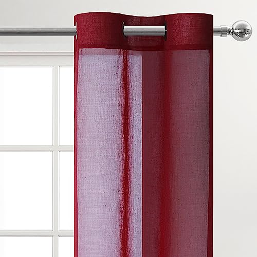 DWCN White Faux Linen Sheer Curtains - Grommet Voile Window Curtain Drapes for Bedroom Living Room 28 x 63 inch Length, Set of 2
