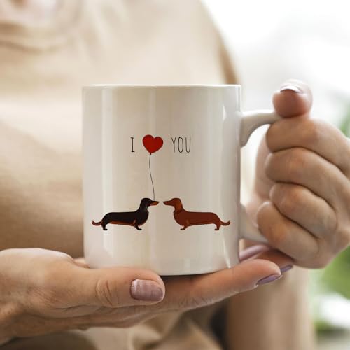 IWXYI Dachshund Coffee Mug Ceramic - Dachshund Gifts for Women, Dachshund Valentines Day Mug, 110z Dachshund Dog Coffee Mug Gift, I Love You