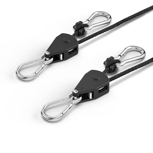 Fondwell 1/8" Adjustable Rope Hangers Ratchet: Plant Pulleys for Hanging Plants Heavy Duty - Tie Down Straps with Pulley System