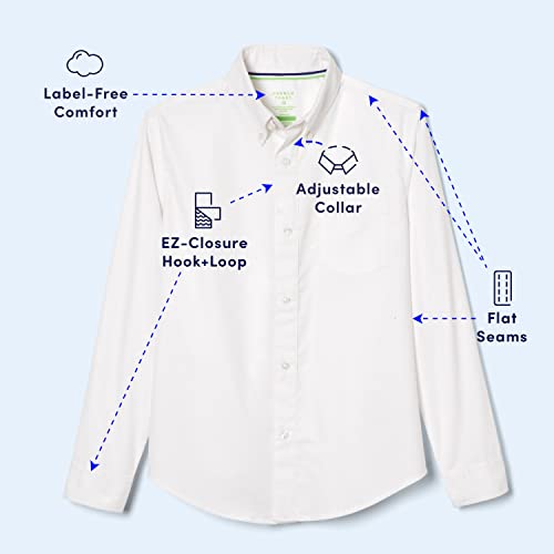French Toast Kids' Adaptive Long Sleeve Oxford Shirt with Hidden Hook and Loop Placket and Cuffs, White, 20