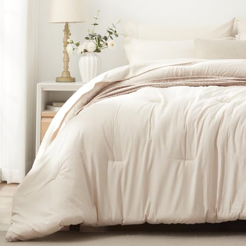 UNILIBRA Twin Comforter Set 5 Pieces - Beige Bed in a Bag Twin Size Soft for All Seasons - Cationic Dyeing Bedding Comforter Sets with Comforter, Flat Sheet, Fitted Sheet, Pillowcases & Shams