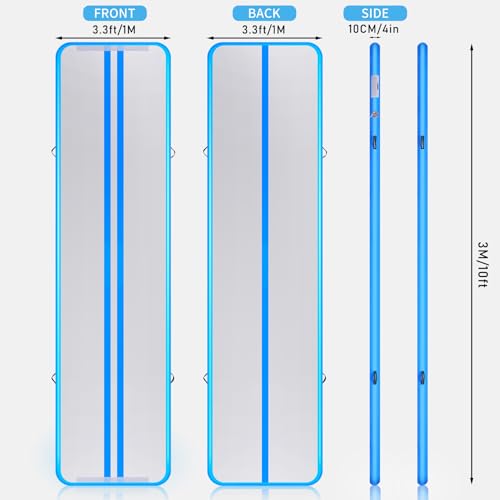 ROMELANDS Inflatable Air Mat Gymnastics Tumbling Mats Tumble Track Mats 4 inches Thick Training Mat with Electric Air Pump for Home/Gym/Outdoor (Blue(10ft x 3.3ft x 4"))