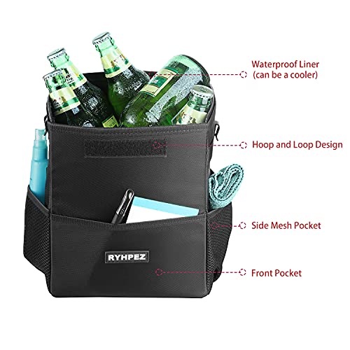 Ryhpez Car Trash Can with Lid - Car Trash Bag Hanging with Storage Pockets, Leakproof Collapsible Garbage Can with Solid Structure Support (Upgraded Version)
