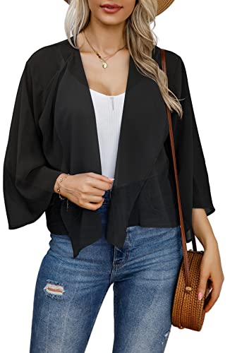 Women Kimonos Cardigan Floral Print Shrugs Open Front Chiffon Casual Wrap Tops (Yellow Plaid,M)