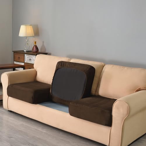 vctops 3 Pieces Velvet Stretch Armchair Sofa Cover for 1 Seater Couch Soft Washable Sofa Slipcover with Individual Backrest and Cushion Cover for Kids Cats Dogs (Dark Coffee,1 Seat)