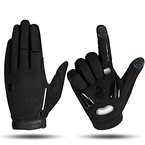 MOREOK Cycling Gloves Bike Gloves for Men/Women-[Breathable Anti-Slip 5MM Gel Pad] Biking Gloves Full Finger Road Bike MTB Bicycle Gloves-122-BLACK-M