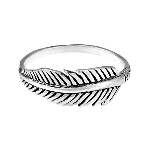 AeraVida Tribal Feather .925 Sterling Silver Band Ring | Feather Ring for Women Sterling Silver | 925 Sterling Silver Band Ring | Sterling Silver Ring Sizes 6-10 (7.5)