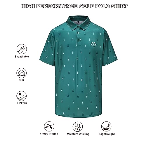 MAZEL Golf Shirts for Men Moisture Wicking Dry Fit Performance Print Short Sleeve Golf Polo Shirts (as1, Alpha, m, Regular, Regular, Dark Green)