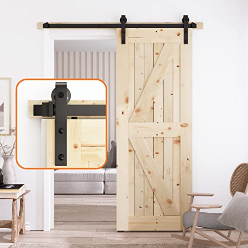SKYSEN 12FT Single Sliding barn Door Hardware kit, Barn Door Track, 1/4” Thick Material- 4FT-13FT Available- Smooth and Quiet- Easy to Install- Black (J Shape)