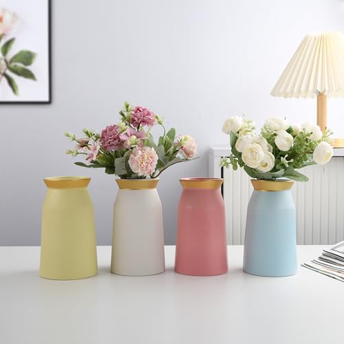 Lsbtaucp- Frosted gold border ceramic vase, simple home decoration, suitable for various festivals, good shooting props, a good choice of gifts. (Pink)