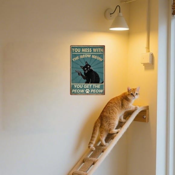 Carastora Retro Cat Decor Sign – Humorous Tin Metal Wall Art for Pet Owners, Perfect for Bedroom, Café, or Kitchen – Cat Lover Gift, 12x8 Inch