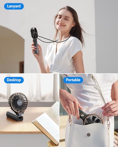 SWEETFULL Handheld Fan, Portable Fan, 5000mAh Rechargeable Battery, 6 Speed Wind, LED Display, Personal Mini Travel Fan with Backup Power, Hand Held Fan USB Foldable Electric Fan for Women Girl