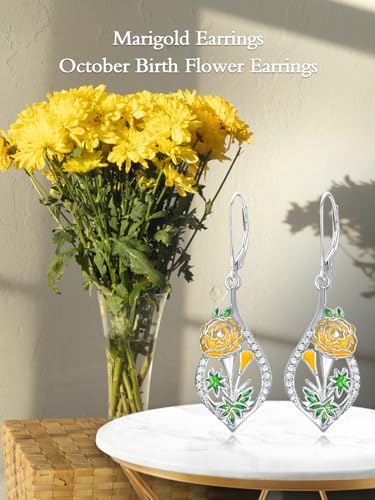 SILBAZ January Birth Flower Earrings Carnation Dangle Drop Earrings Month Flower Jewelry Birthday Gifts for Women