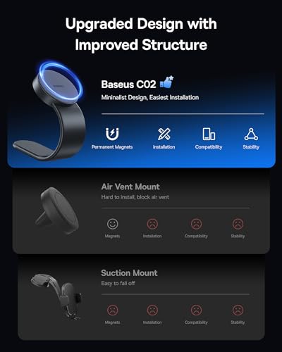 Baseus [Updated] for Magsafe Car Mount, 25N Magnetic Phone Holder for Car, Cell Phone Car Mount Compatible with iPhone 15 14 13 12 Pro Plus Max Mini, Bendable Memory Titanium Alloy for All Dashboard