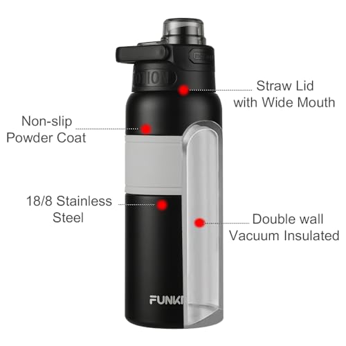 Funkrin Insulated Water Bottle with Straw & Spout Lid, 26oz Personalized Vacuum Stainless Steel Travel Mug, Leak Proof Double Walled Thermos for Hot & Cold Beverages