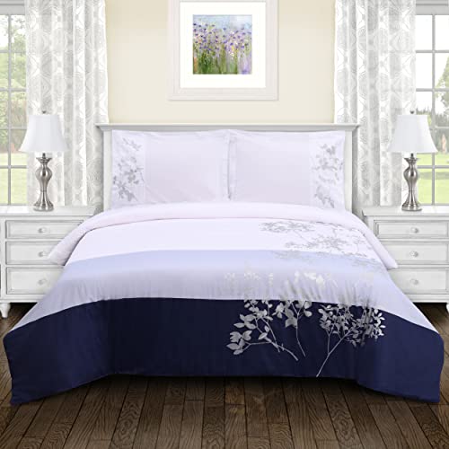 Superior 100% Cotton Duvet Cover Set, Soft 3-Piece Duvet Set, Includes 1 Duvet Cover with Button Closure, 2 Pillow Shams, Sydney Collection, Full/Queen Size, Blue