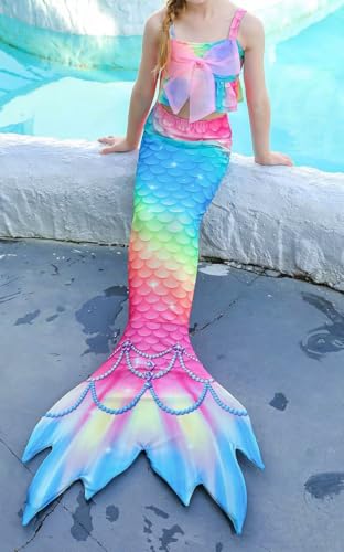 5Pcs Girls Swimsuit Mermaid Tails for Swimming Princess Bikini Bathing Suit Set Can Add Monofin 4T 6T 8T 10T 12T (as1, age, 6_years, Multi Color)